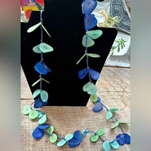 Blue and Green Tagua Shell Necklace, from Ecuador